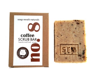 Natural Scrub Soap. Made with organic ingredients. coffee. pumice. loofah
