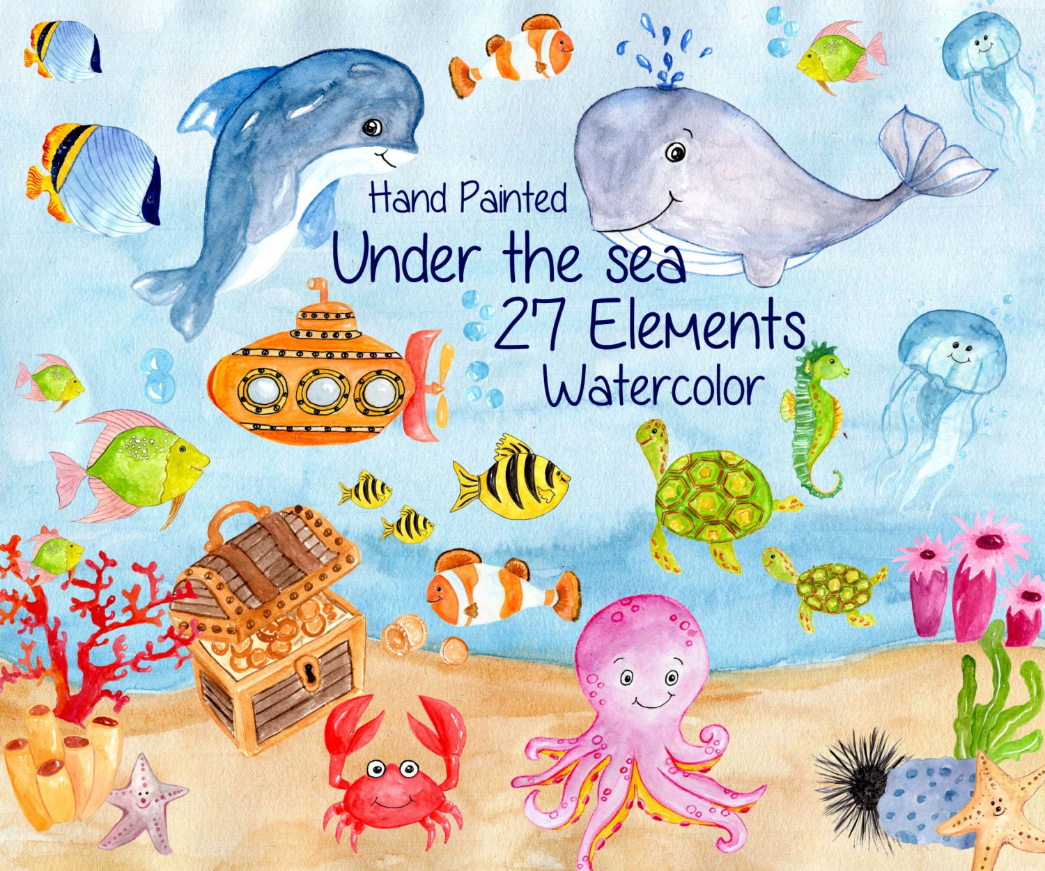 Download Watercolor Sea Animals clipart: SEA LIFE CLIPART