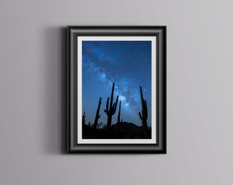 Cactus at Night,Art,Photo,Digital,Download,Decor,Home,Office,Tropical,Dusk,Star,Stars,Gift