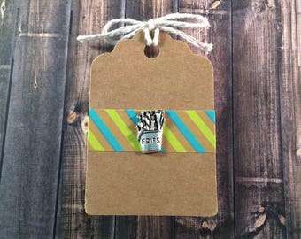 French Fries Lapel Pin / Tie Tack - Silver Tone - Tack Backing with Clutch Clasp