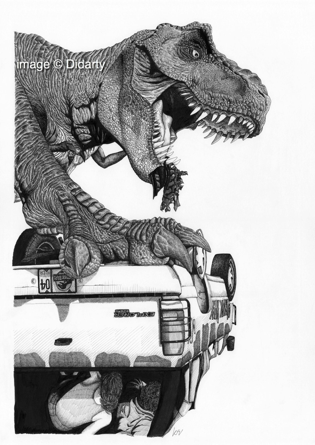 Jurassic Park Pen and Ink Drawing Print