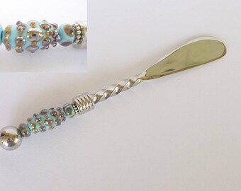 Canape, Dip, Pate, Butter Knife. featuring handmade artisan lampwork beads by Chrys Art Glass