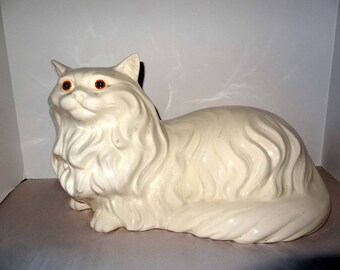 Handcrafted Persian Cat White Ceramic Domestic Cats Home and Garden Home Decor Collectibles Figurine Animal Figurine Cats Pets