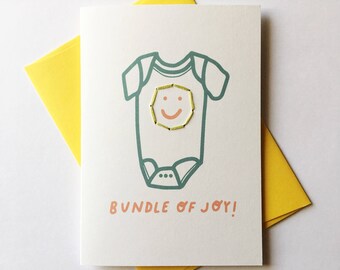 Baby/Pregnant Card. Bundle of Joy! Onesie Illustration / Hand Stitched.