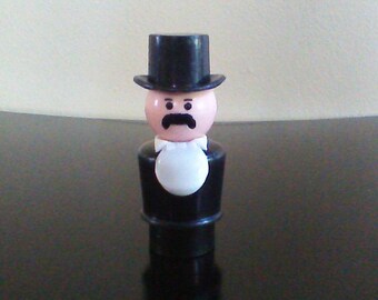 Vintage Fisher Price Little People Western Mayor Black Body Top Hat Thick Mustache