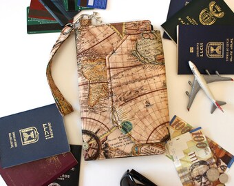 Family Passport Holder - Family Travel Wallet - World Map Travel Organizer - map print Passport Case Passport Cover - large passport wallet