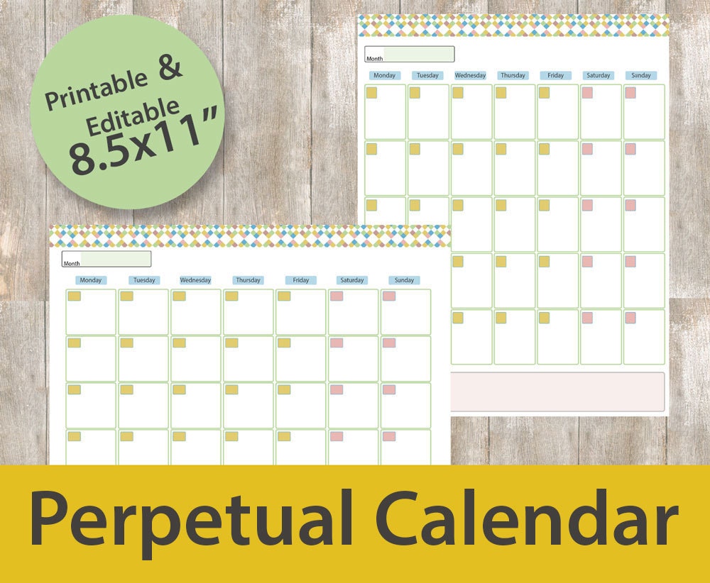 Perpetual Calendar Printable Year At E Glance Perpetual