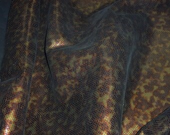 Leather CLOSEOUT 12"x12" Tortoise Shell Cognac and Light Green / Gold On BLACK Cowhide #554 3.5oz / 1.4 mm PeggySueAlso™