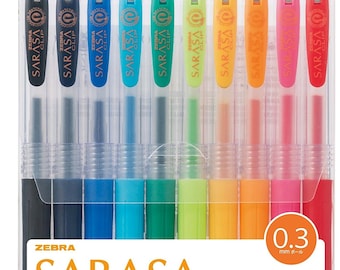 Zebra SARASA CLIP 0.3mm Extra Fine GEL Ink Rollerball Ballpoint Pens Set - 10 Colors Pens