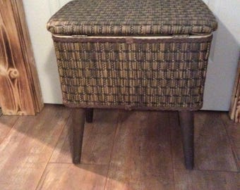 Vintage Burlington Woven Sewing Box Chest/ Storage Basket