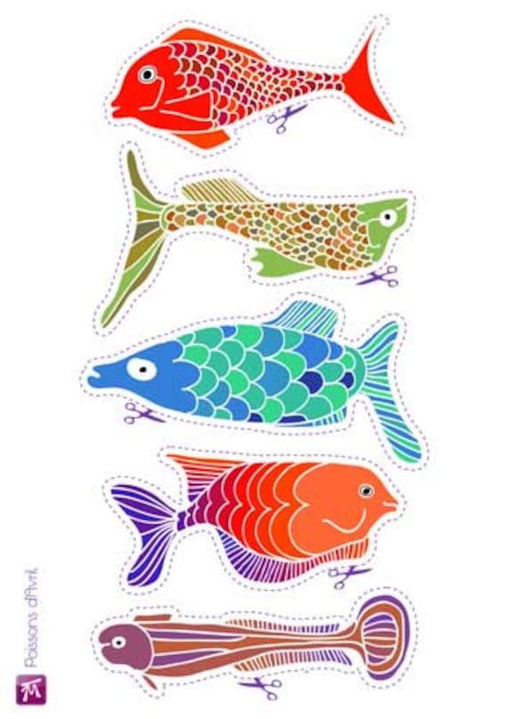 Poisson D'avril A Imprimer Et Découper Articles similaires à 5 poissons d'Avril Imprimer / découper / coller