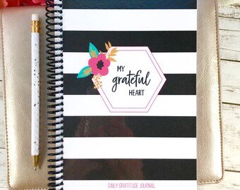 Mothers Day Gift, Gratitude Journal, Thankful Journal, Friend Gift, Christian Gift, Gratefulness, Writing Journal, Striped Floral.