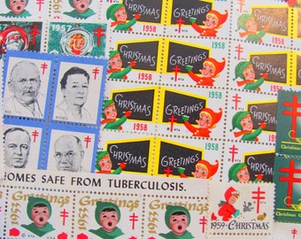 Season's Greetings 93 Vintage Christmas Seals Megamix 1950s Midcentury Modern Rockabilly Tuberculosis Traditional American Lung Association