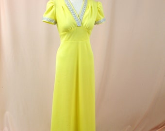 60s Maxi Dress * Lemon Yellow Maxi Dress * 1960s Dress * Yellow Dress * Evening Gown * Empire Waist Dress * Boho Dress