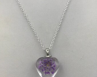 real Dried flower in resin Queen Anne lace silver hippie boho layering necklace
