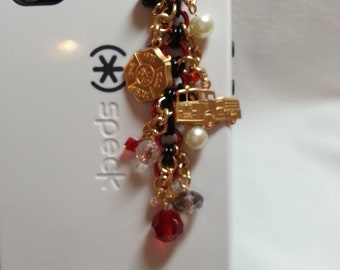 Firefighter cell phone charm, cell phone dust plug charm, iphone, ipod,ipad, iphone bling cell phone bling, headphone plug
