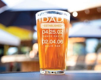 Father's Day Gift, Gift For Dad, Dad Established Glass, Gift From Wife, Personalized Beer Glass, Beer Pint Glass Dad Est Custom Pint Glasses