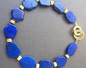 Blue stone slabs with Gold washed Barrels with Circle Clasp