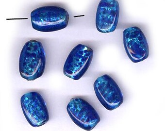 vintage cobalt blue foil BEADS ART GLASS japanese glass beads, flat and oval shape rare art glass beads eight beads