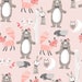 GOOD NIGHT FOREST fabric cotton patchwork animals on pink x 50 cm