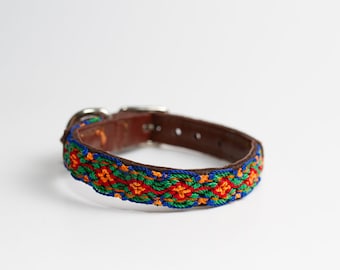 XX-Small Collar, Handmade Multicolored, Handwoven, Leather Cat, Small Dog Collars, Mexican Leather Dog Collar, Leather Friendship Bracelet