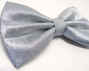 Mens Bowties. Lamé Silver Metallic Bowtie With Matching Pocket Square Option