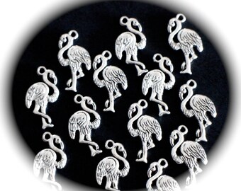 3 charms FLAMINGOS pink 3D silver metal