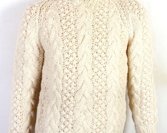 vtg 60s 70s Stix Baer & Fuller Heavy Wool Cable Knit Sweater Fisherman Italy S