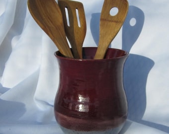 Utensil Holder or Vase in Red and Gray - Visit shop for more Handmade Pottery