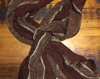 Red striped raw silk scarf (70x17in)