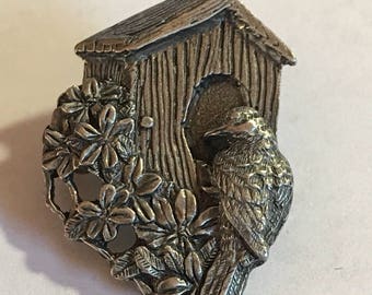Pewter Bird House Pin- Birds and Blooms Limited Edition 1997