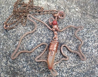 Copper maple leaf necklace handmade with crystal