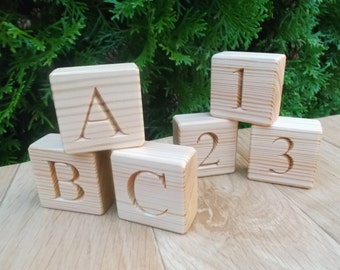 Wooden blocks with letters and numbers, 2 in 1 wooden blocks, Blocks with letters, Blocks alphabet, ABC, handmade, engraved wooden blocks