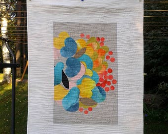 Modern wall hanging from Marimekko fabric, colorful contemporary fiber art quilt, Scandinavian abstract textile art, quilted wall decor