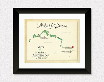 Map of Turks and Caicos, Turks and Caicos Map Art, Anniversary Gift, Custom Wedding Gift, Travel Gift, Gift for Spouse, Destination Wedding