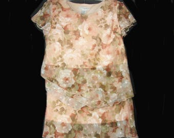 Floral Blouse and Skirt Set, 2 Piece Vintage Matching Women's Clothing, Size 14 Tall, Sag Harbor