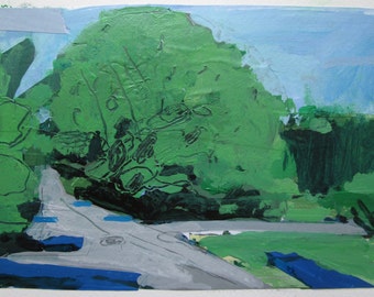 July 21, Afternoon Light, Original Landscape Collage Painting on Paper