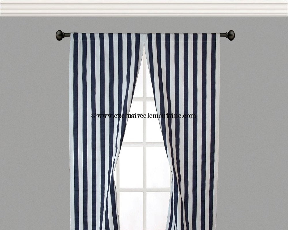 Navy Stripe Curtain Panels Blue Curtains Dry Window Zoom