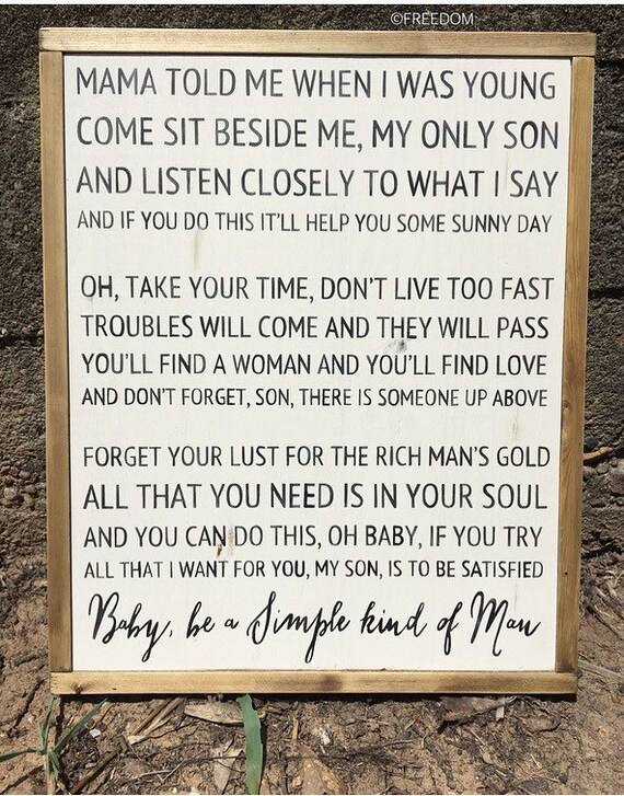 Simple Man Lyrics Printable Version | simple man lyrics signfarmhousehandpainted framed sign Simple Man Lyrics Printable Version | simple man lyrics signfarmhousehandpainted framed sign