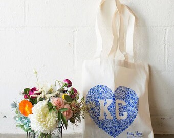 Kansas City Floral Heart Tote - Blue or Red