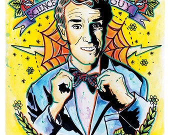 8x10" or 12x18" Art Print Poster Bill Nye the Science Guy - Science Rules - tattoo art science