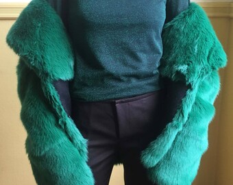 eco-fur emerald green / made in italy/ japanese fabric / never used