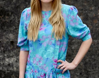 Vintage Floral Drop Waist Dress