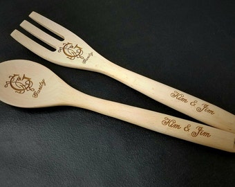 2 Personalized Kitchen Utensils, Gift for Mom, Salad Fork, Engraved Spoon, Personalized Gift, Gift For Grandma, Gift For Wife, Housewarming