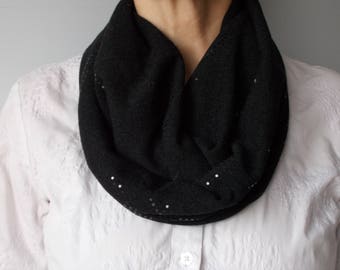 Black Knit Infinity Scarf, Ladies Black Sequined Infinity Scarf, One Size Fits All Infinity Scarf