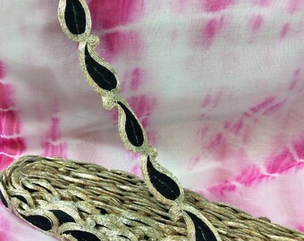 1 inch Black & gold Sari Border/Trim. Price Per Yard