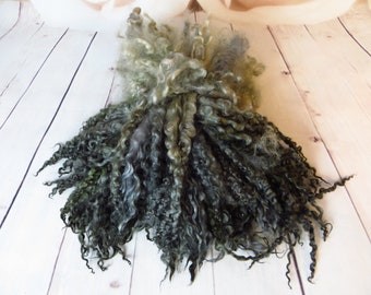 Teeswater -Masham Blend Curls Blue Gray Locks Spinning Doll Smokey Gray Hair Felting Wool Longwool Fiber Art 28-32m 50/ 100 gr