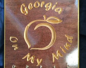 Georgia Key Chain Holder Carved Wooden