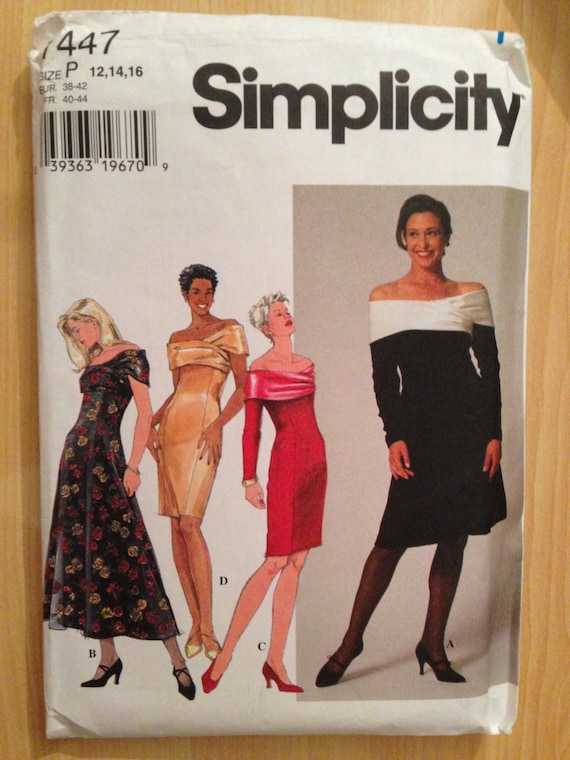 Simplicity 7447 Sewing Pattern Uncut 90s Misses and Miss Petite Dress Size 12-14-16