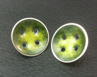 Sterling and Enamel Button Earrings